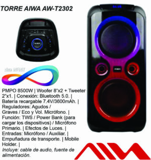 Torre AIWA bluetooth AW-T2302 2X8W PMPO 8500W