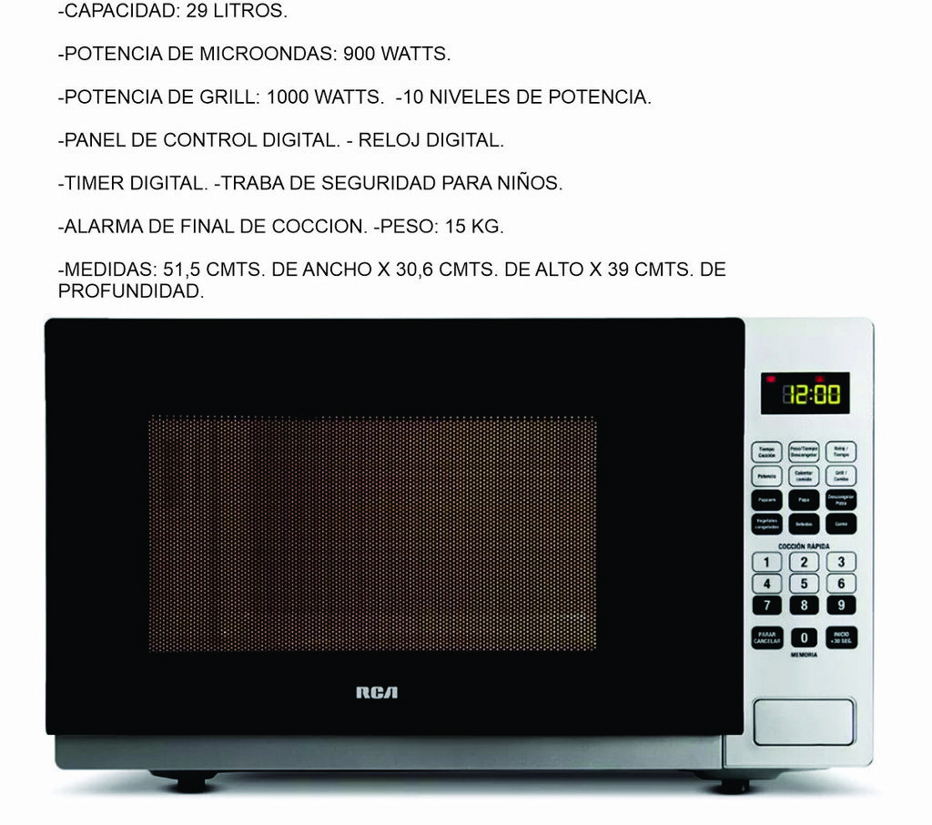 Microondas 29 Litros Digital Con Grill Rca Rw29dg 900w