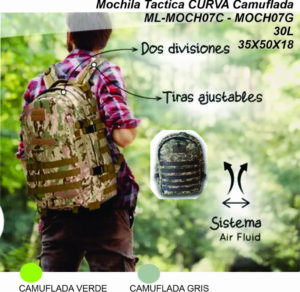 Mochila Tactica curva camuflada verde / Gris ML-MOCH07G/MOCH07C