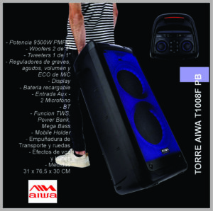 Torre AIWA AW-T1008F-PB PMPO bluetooth 9500W