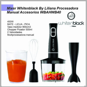 Procesadora manual LILIANA whitenblack 450w 2 vel. Vaso medidor batid whisk WBAHWB40