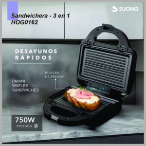 Sandwichera SUONO 3 en 1 750w negro HOG0162