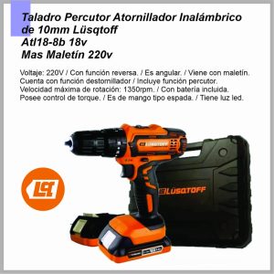 Taladro LUSQTOFF  a bateria con percutor 18v  1.5a ATL18-8B