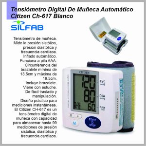 Tensiometro SILFAB digital automatico de muñeca 99 memorias con indicador defecha y hora CH-617