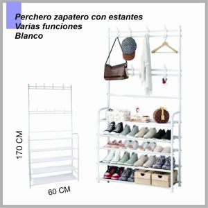 Perchero zapatero con estantes blanco HOG0132